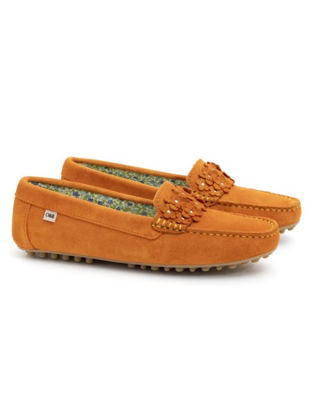 Orange suede women's mocassins