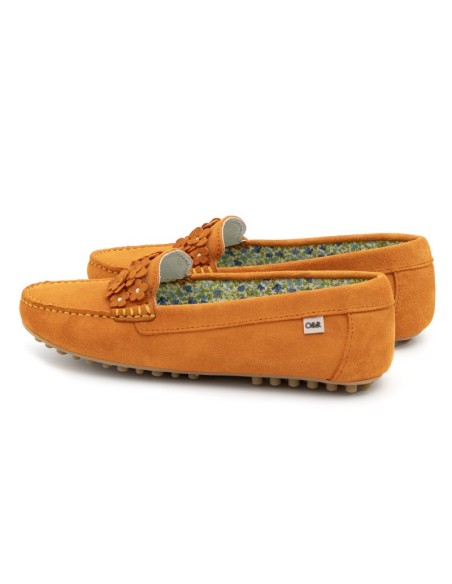 Mocasines de mujer de ante con antifaz color naranja