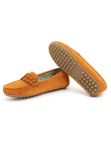 Orange suede women's moccasins