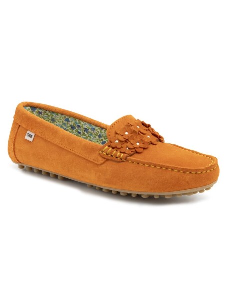 Orange suede women's moccasins