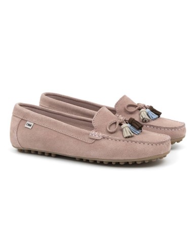 Pink suede women's moccasins