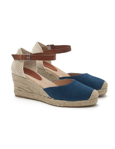 Espadrilles femme suède et cuir bleu W-MITANA-AZUL