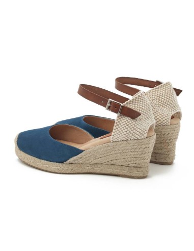 Blue suede leather and plain leather espadrilles for women