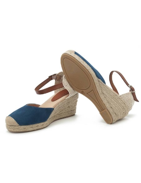 Espadrilles femme suède et cuir bleu W-MITANA-AZUL