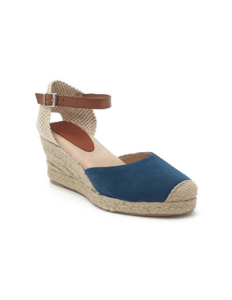 Blue suede leather and plain leather espadrilles for women