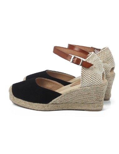 Espadrilles femme suède et cuir le noir W-MITANA-NEGRO