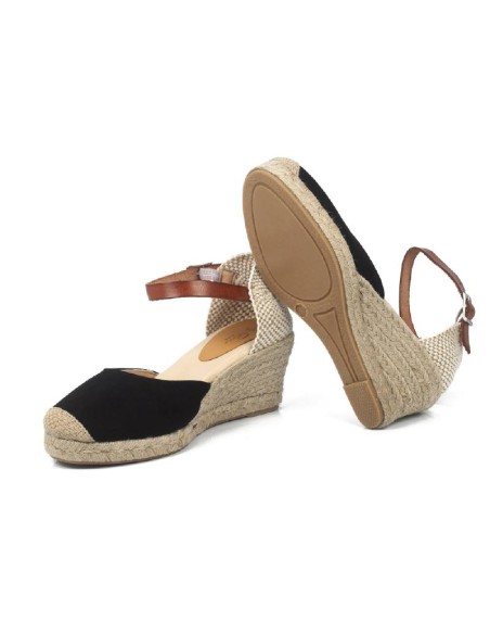 Black suede leather and plain leather espadrilles for women
