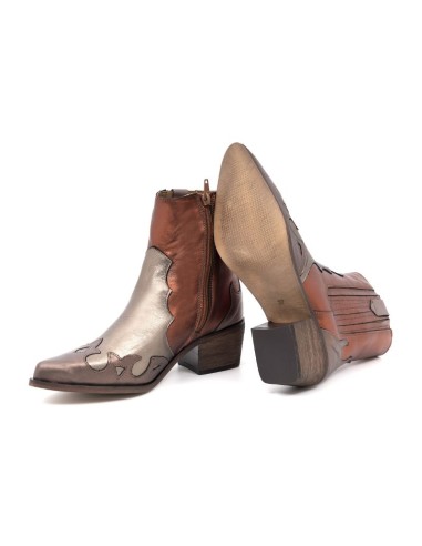 Botas de mujer liso combinado de pieles color marrón