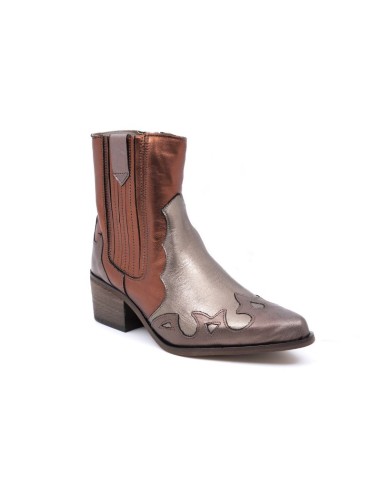 Botas de mujer liso combinado de pieles color marrón