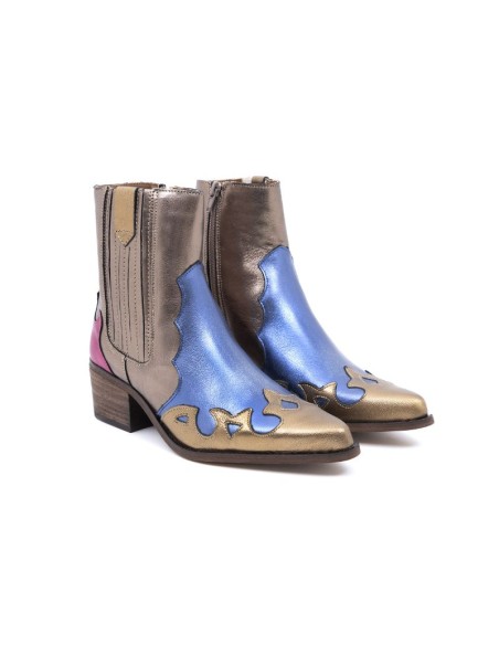 Botas de mujer liso combinado de pieles color multicolor