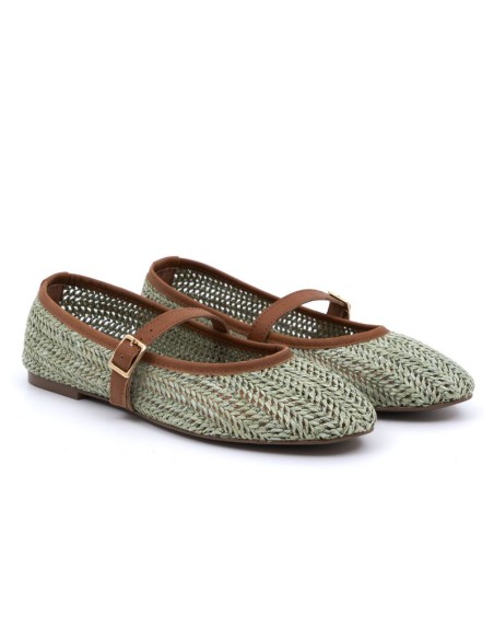Green natural raffia Ballet Flat