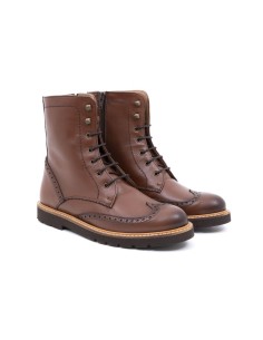 Botas de mujer liso con cordones en contraste color marrón