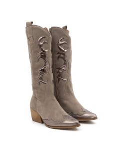 Botas de mujer liso combinado de pieles color gris
