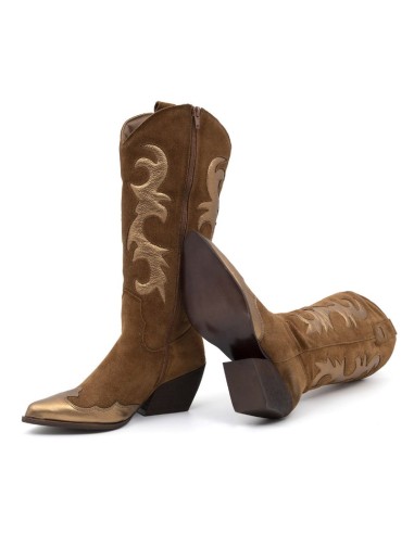 Botas de mujer liso combinado de pieles color marrón