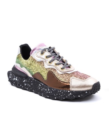 Deportivo de mujer de piel en doble tonalidad color oro