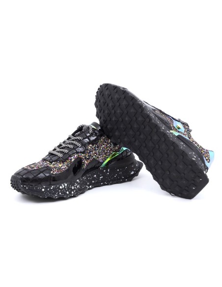 baskets femme de peau cuir-noir W-GLITZ-SILVER