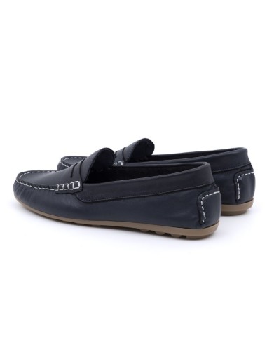 Blue leather women's mocassins