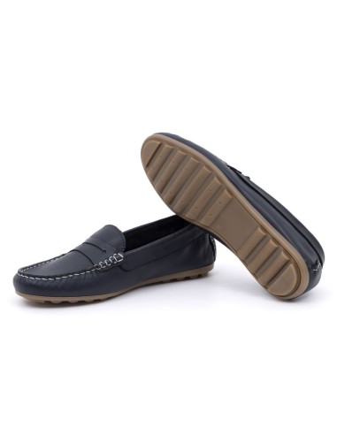 Blue leather women's mocassins