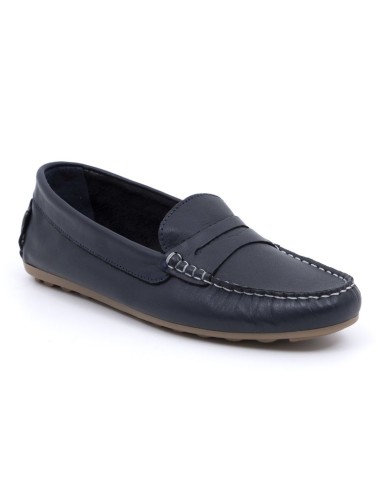 Blue leather women's mocassins