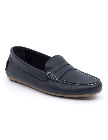 Blue leather women's mocassins