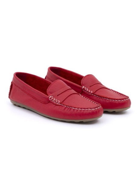 Red leather women's moccasins