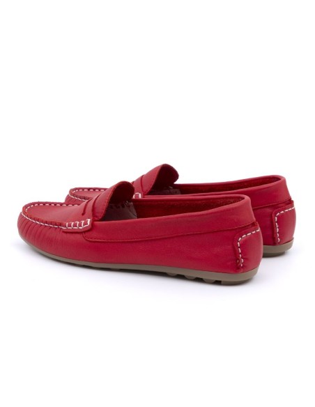 Red leather women's mocassins