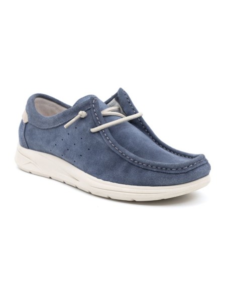 Blue suede boat shoe