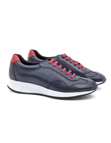 Deportivo de piel con cordones en contraste color azul LOSMITH-NAVY