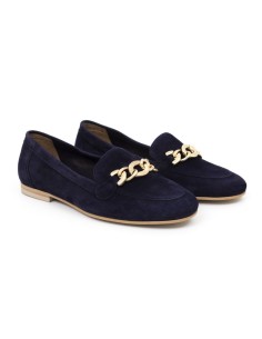 Blue velvet women's moccasins