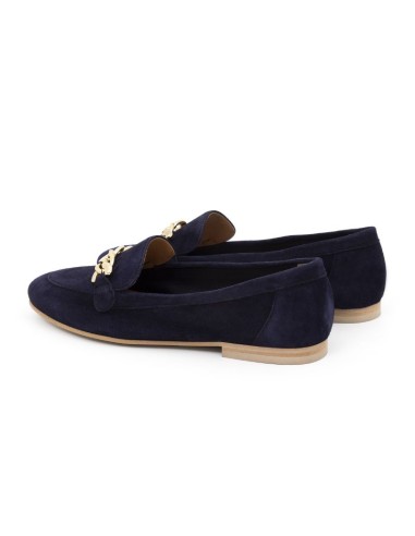 Blue velvet women's moccasins