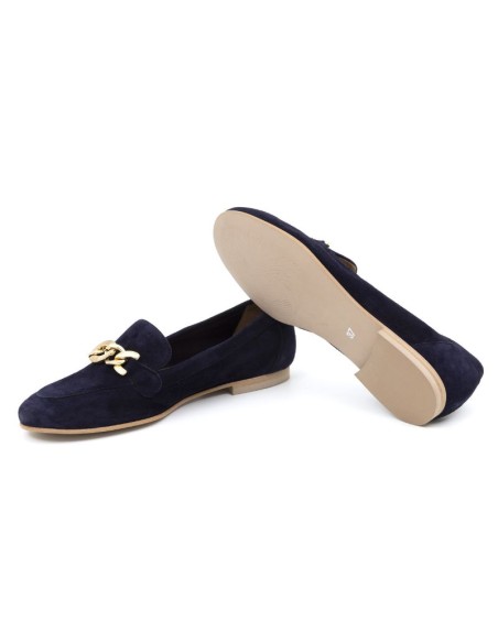Blue velvet women's moccasins