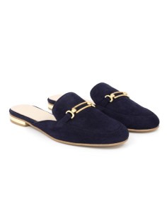 Blue velvet women's moccasins