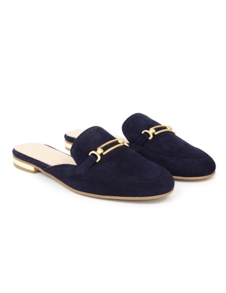 Blue velvet women's moccasins