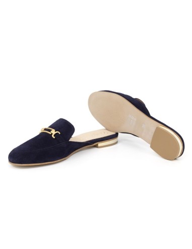 Blue velvet women's moccasins