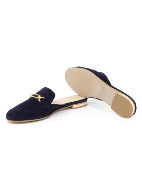 Blue velvet women's moccasins
