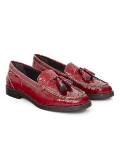 Red leather women's mocassins
