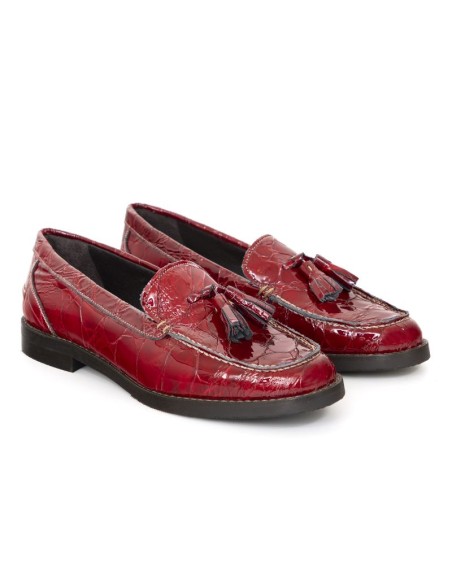 Red leather women's moccasins