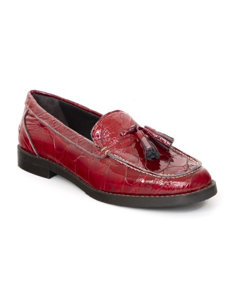 Red leather women's moccasins