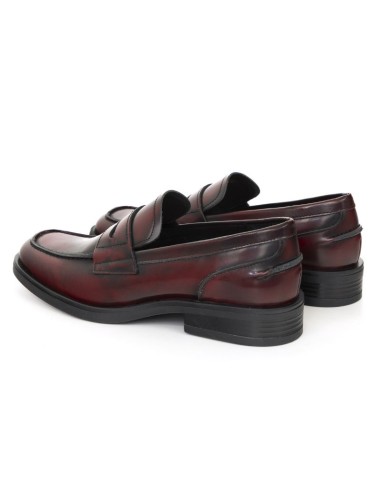 Burgundy leather women's moccasins