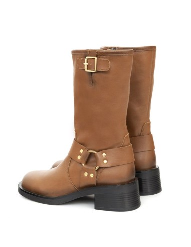 Botas de mujer de piel con hebilla color cuero