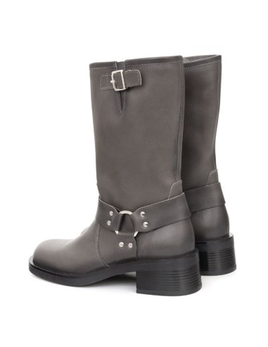Botas de mujer de piel con hebilla color gris