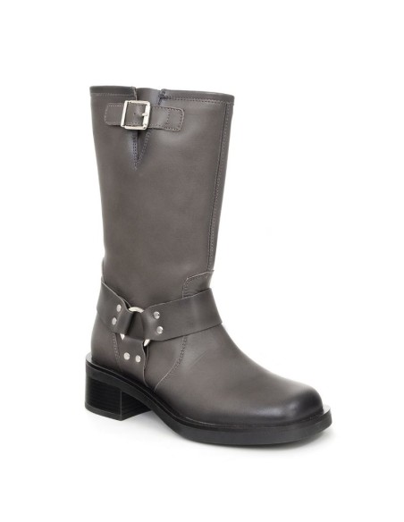 Botas de mujer de piel con hebilla color gris