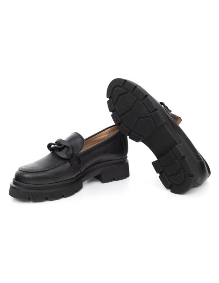 Black leather women's moccasins