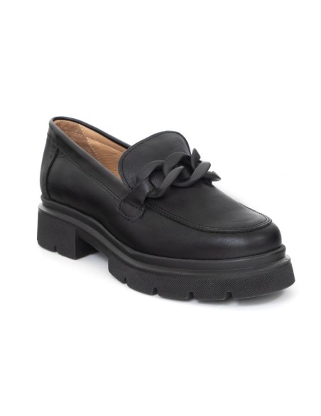 Black leather women's moccasins