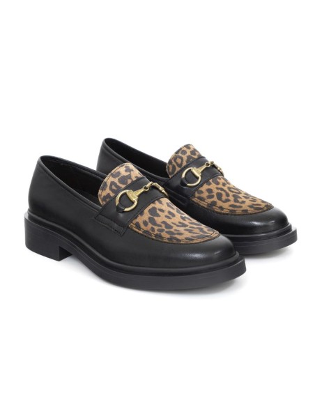 Black combined with leather women's moccasins