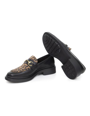 Black combined with leather women's moccasins
