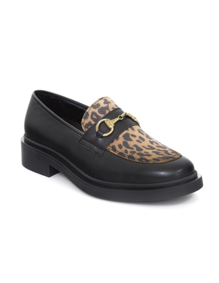 Black combined with leather women's moccasins
