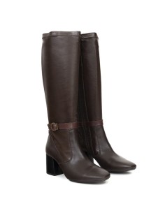 Botas de mujer de piel con aplique metálico color marrón