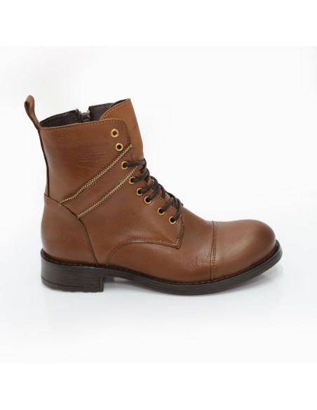 Botines de mujer de piel acabado a mano color cuero