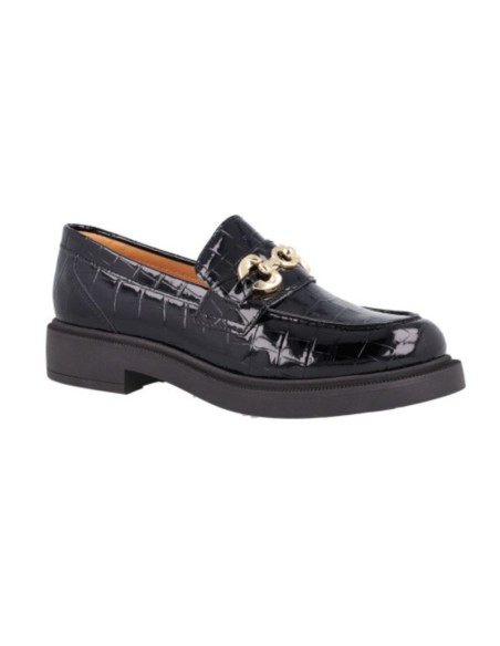 Black leather women's mocassins